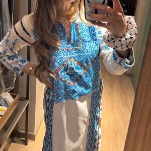 Handmade blue tatreez thobe